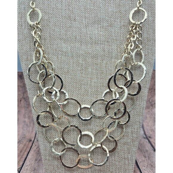 Gold Tone Large Link Multi Chain Statement Necklace 24" Mint - Picture 5 of 10